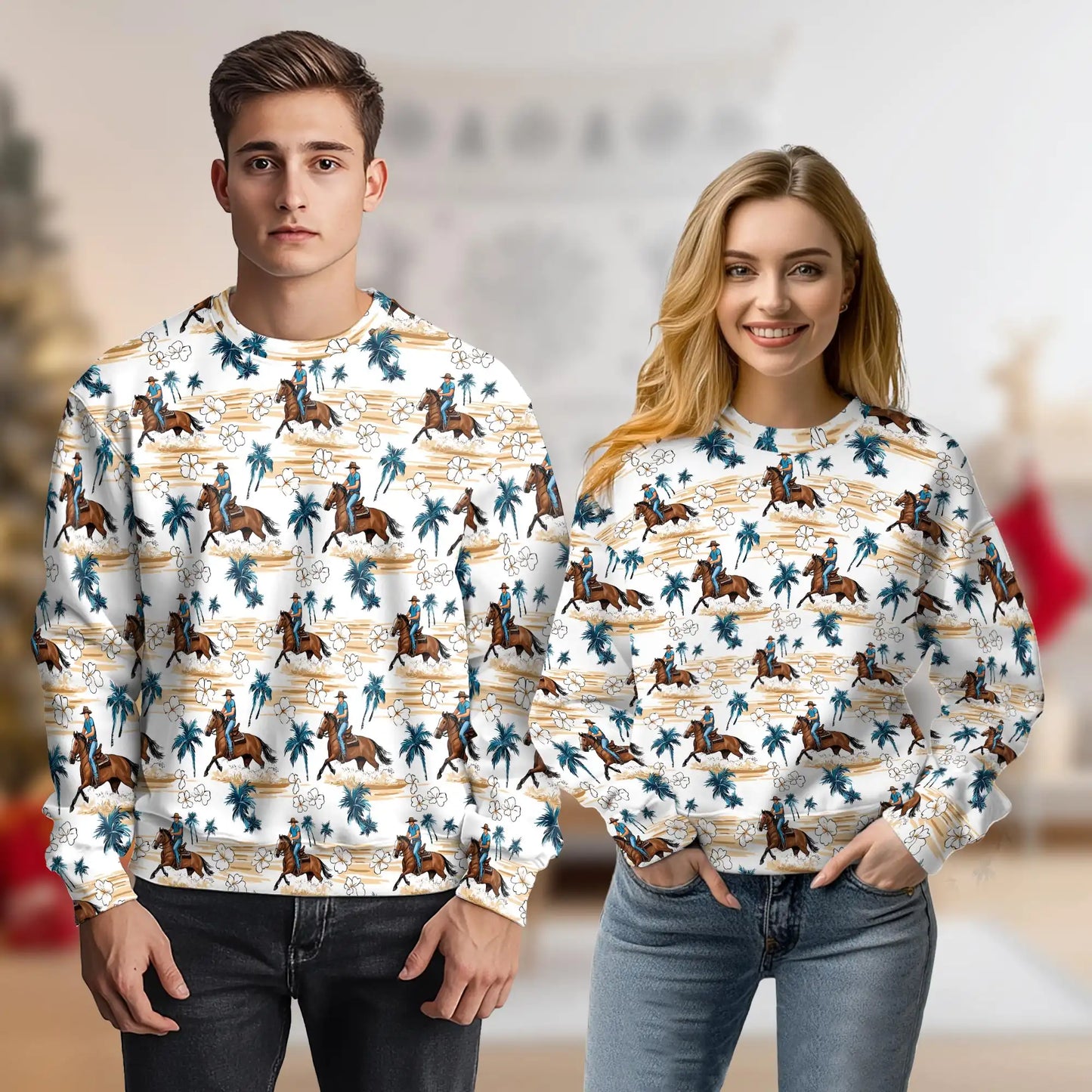 Western Cowboy Pattern Sweatshirt, 3D All Over Print Rodeo Crewneck Pullover for Men Women, Western Lover Gift - Netecom