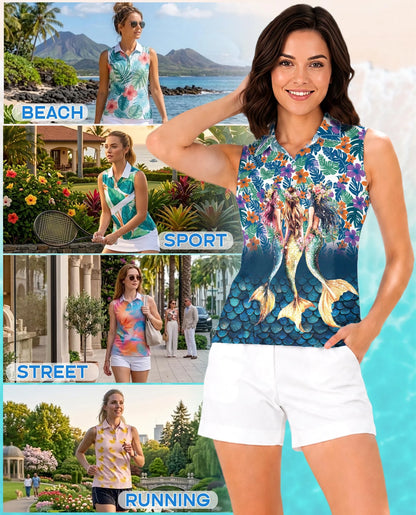 Three Mermaids Sleeveless Polo Shirt for Women | Netecom