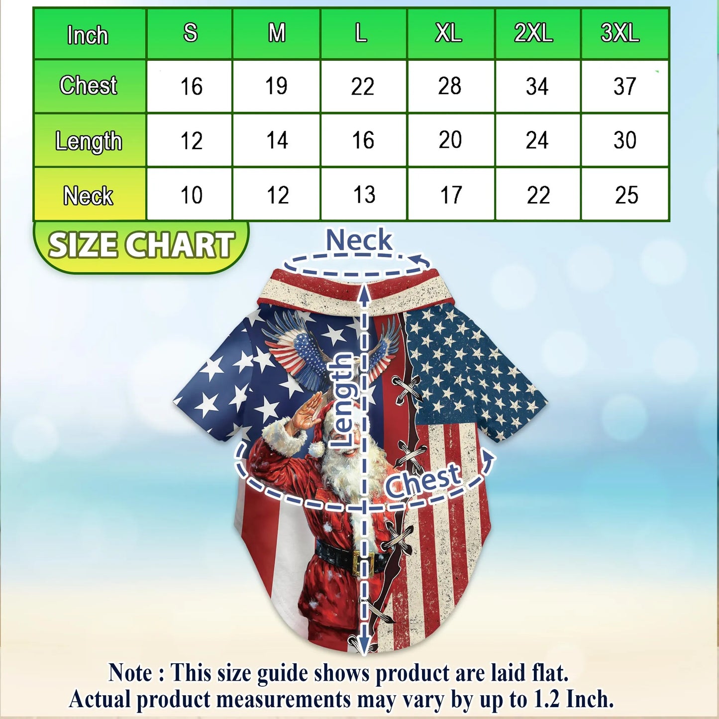 Patriotic American Christmas Santa Print Hawaii Dog and Owner Matching Shirts