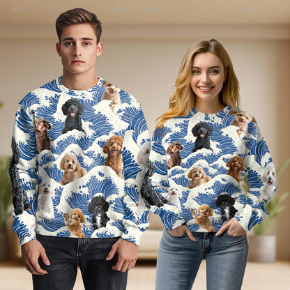 Great Wave Poodle Sweatshirt, 3D All Over Print Japanese Art Dog Crewneck Pullover for Men Women, Poodle Lover Gift - Netecom