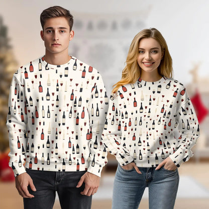 Red Wine Themed Sweatshirt, 3D All Over Print Wine Lover Crewneck Pullover for Men Women, Wine Enthusiast Gift - Netecom