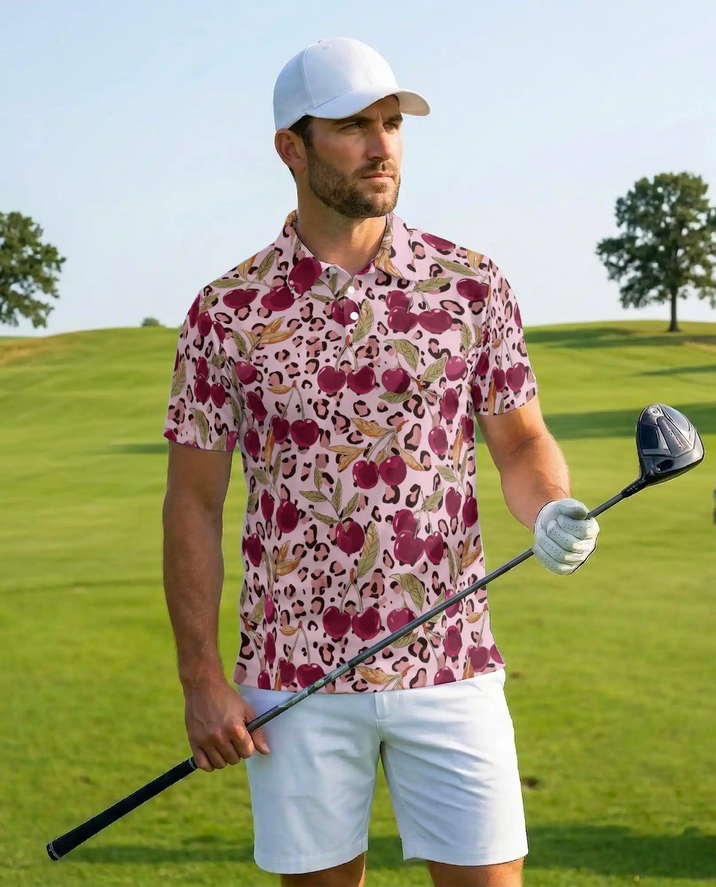 Cherry Leopard Polo Shirt for Men – Trendy Fruit Style | Netecom