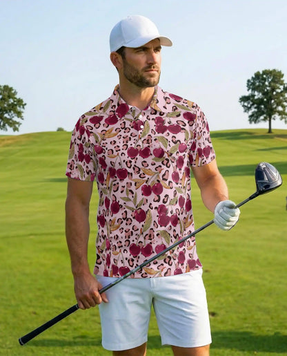 Cherry Leopard Polo Shirt for Men – Trendy Fruit Style | Netecom