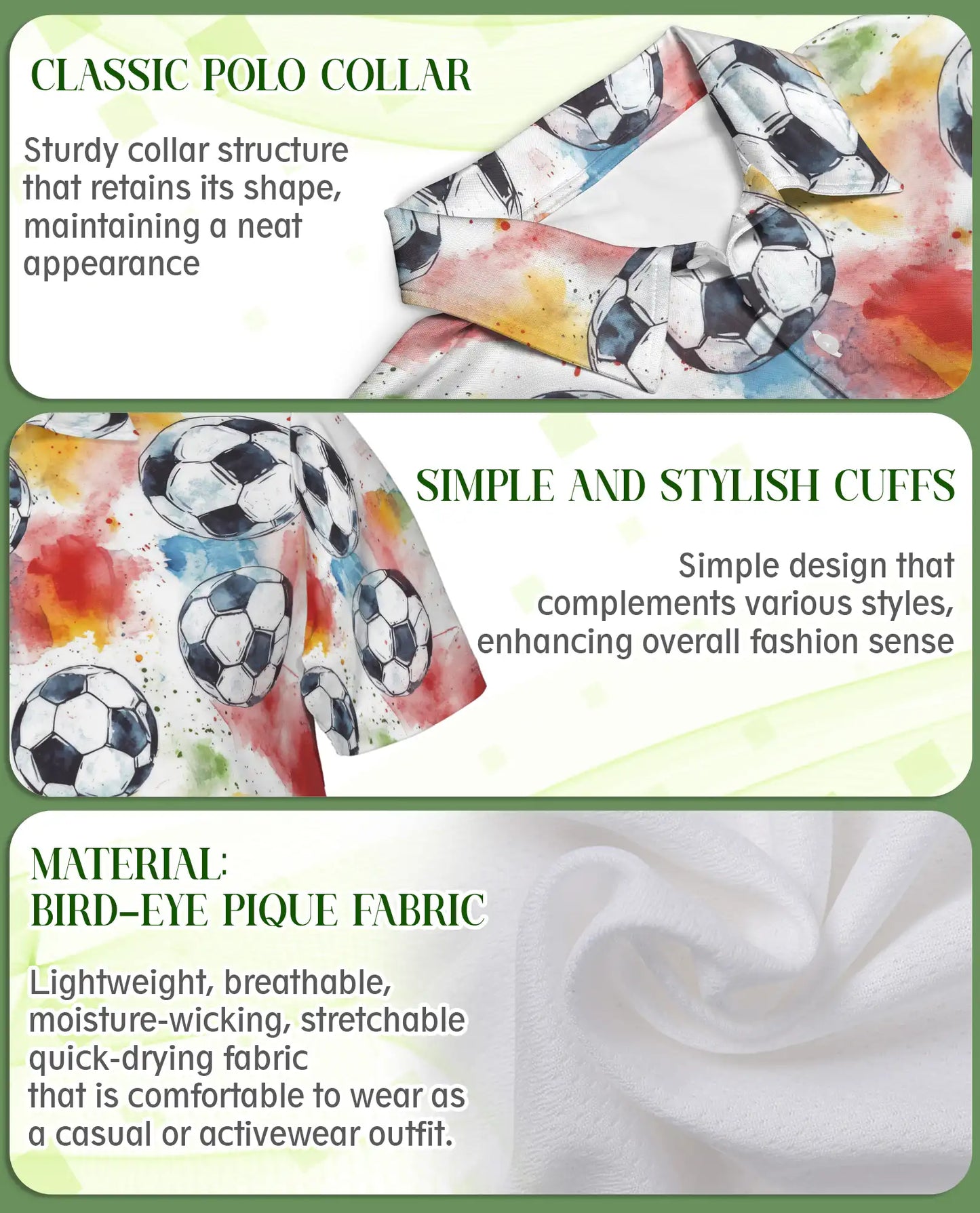 Watercolor Soccer Ball Polo Shirt -Colorful Sports Print | Netecom