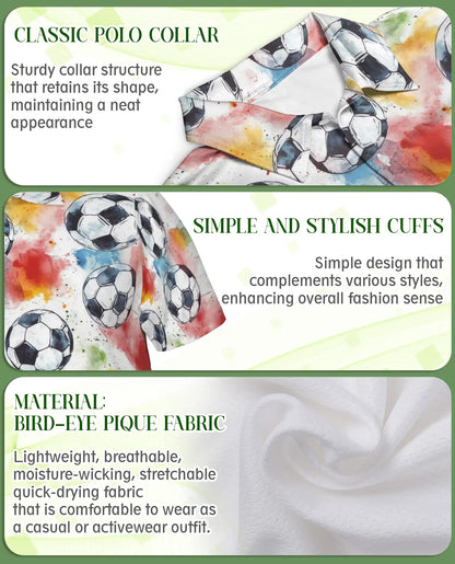 Watercolor Soccer Ball Polo Shirt -Colorful Sports Print | Netecom
