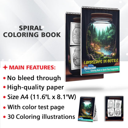 Landscape In Bottle Spiral Bound Coloring Book, Unleash Your Creativity with 30 Enchanting Coloring Pages, Depicting Tranquil Landscapes Encased in Bottles