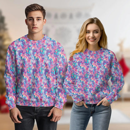 Neon Flower Sweatshirt, 3D All Over Print Psychedelic Floral Crewneck Pullover for Men Women, Colorful Flower Lover Gift - Netecom