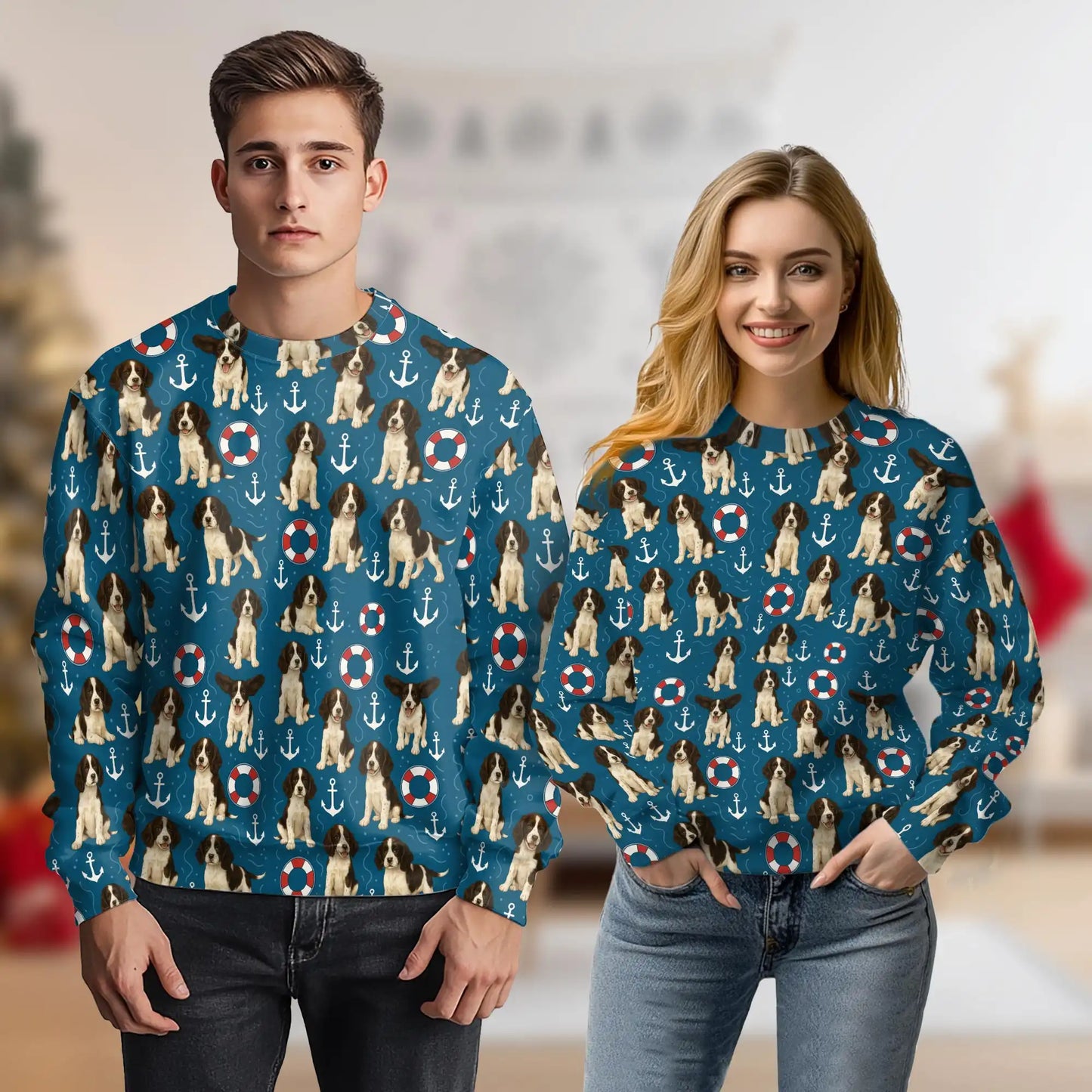 English Springer Spaniel Sweatshirt, 3D All Over Print Hunting Dog Crewneck Pullover for Men Women, Springer Spaniel Lover Gift - Netecom