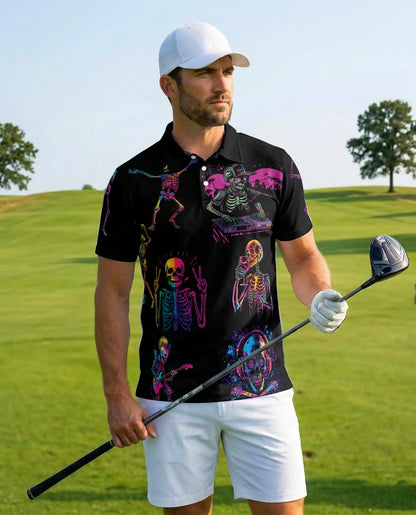 Neon Skeleton Polo Shirt - Retro Music Festival Style | Netecom