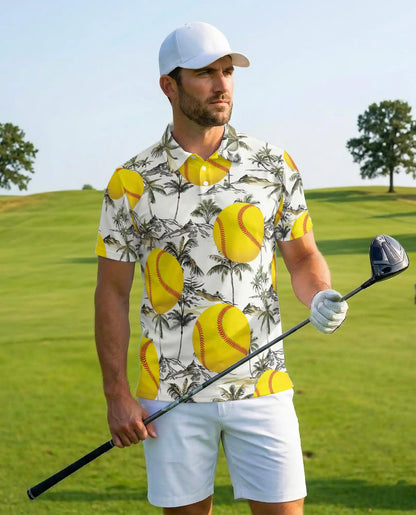 Softball Polo Shirt for Men-Tropical Palm Tree Summer Shirt | Netecom