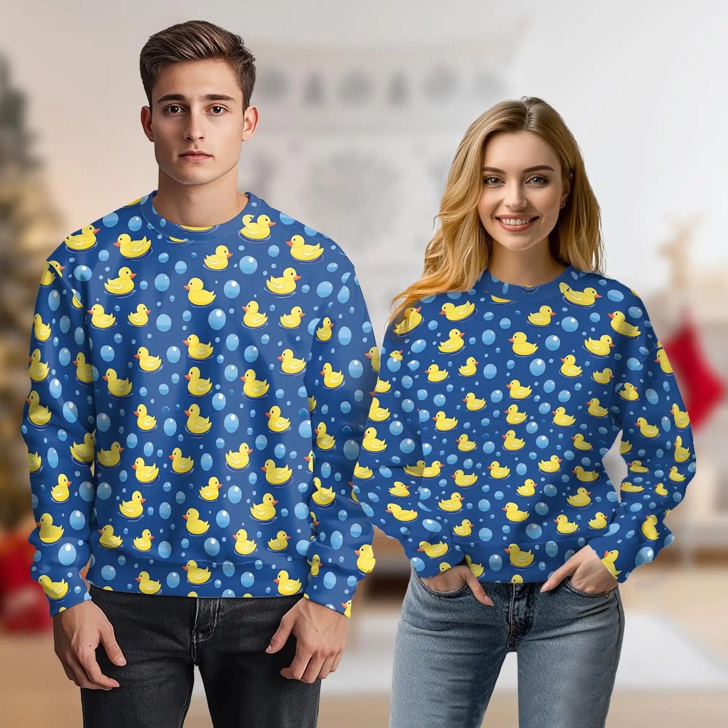 Ducks and Bubbles Sweatshirt, 3D All Over Print Cute Duck Water Crewneck Pullover for Men Women, Duck Lover Gift - Netecom