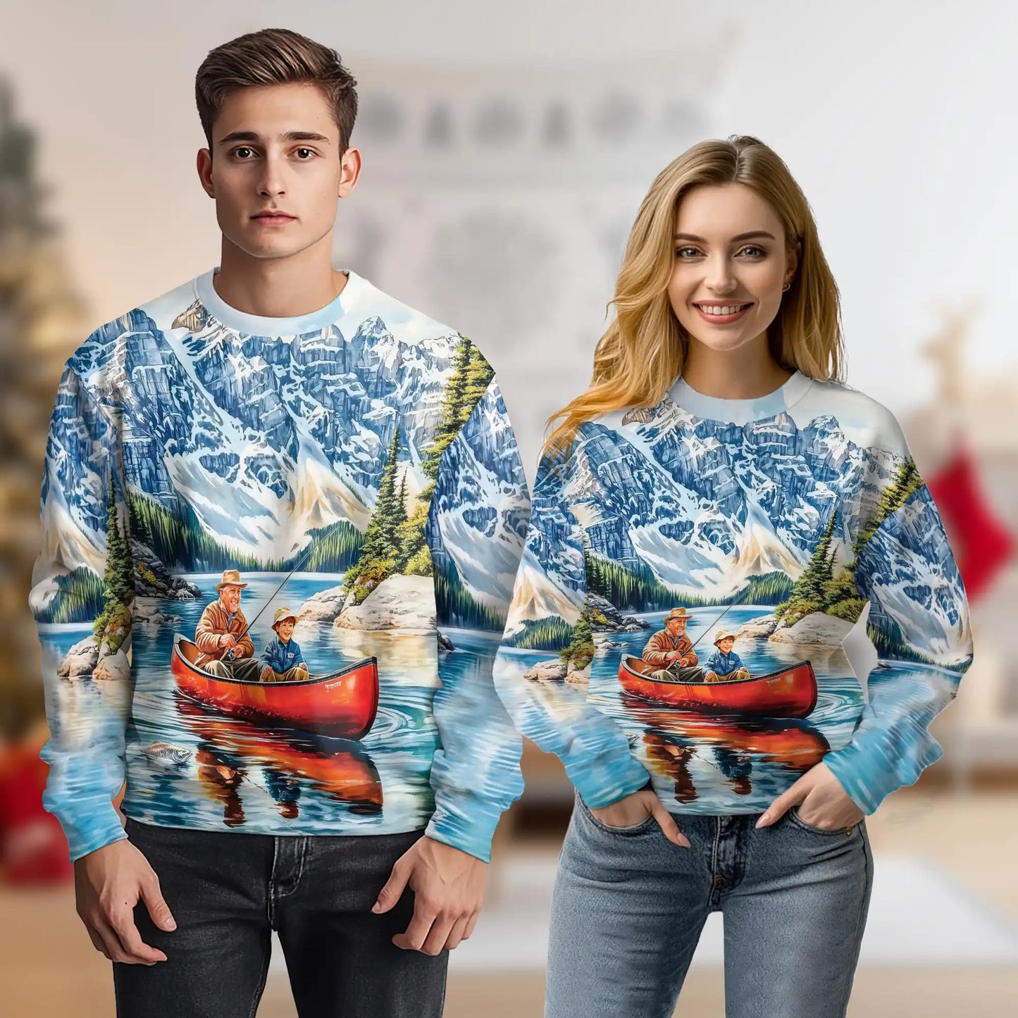 Rowing Boat Fishing Sweatshirt, 3D All Over Print Fishing Adventure Crewneck Pullover for Men Women, Angler Gift - Netecom