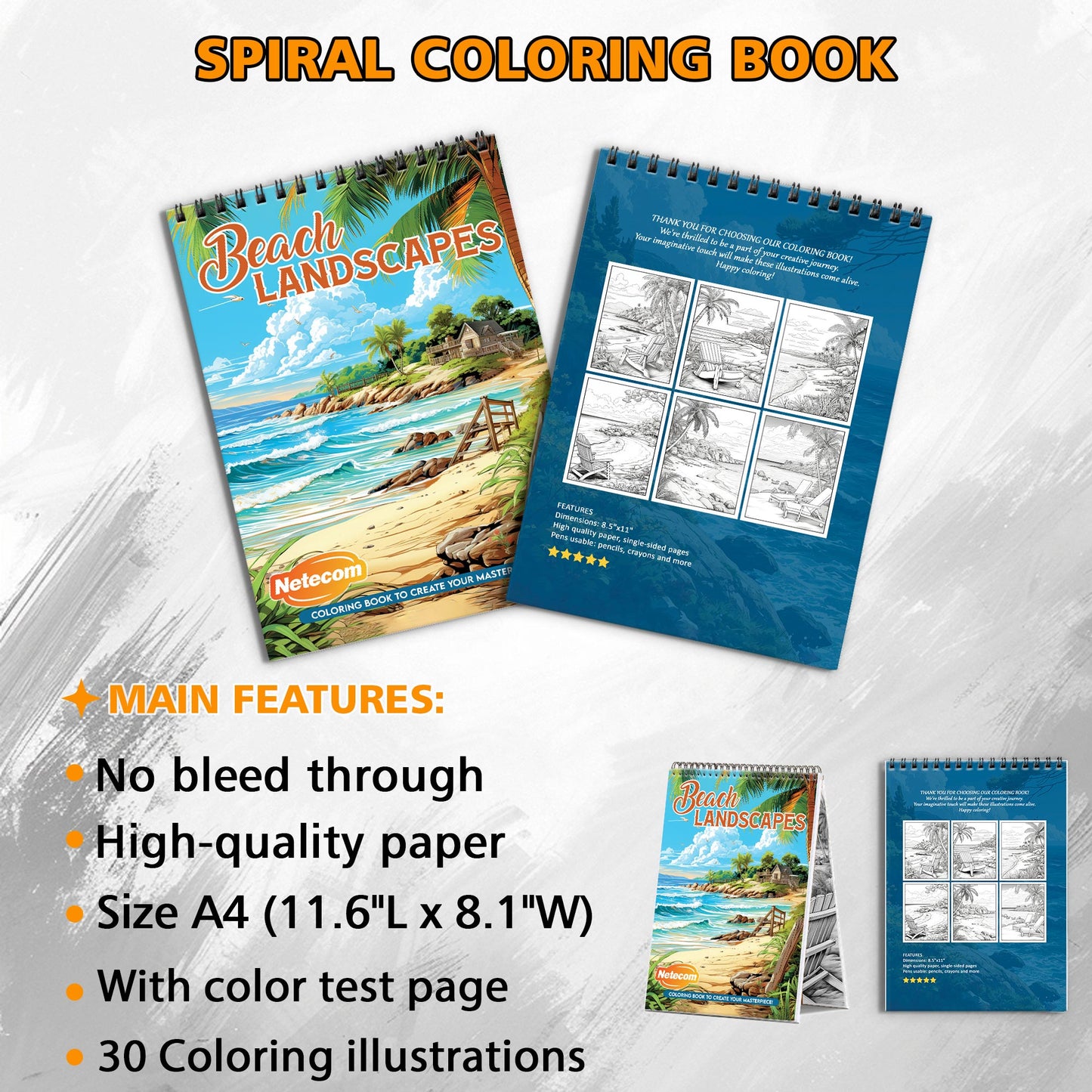 Beach Landscapes Spiral Bound Coloring Book, Beautiful Beach Scenes for a Relaxing Coastal Getaway, Ideal for Beach Lovers and Dreamy Artists