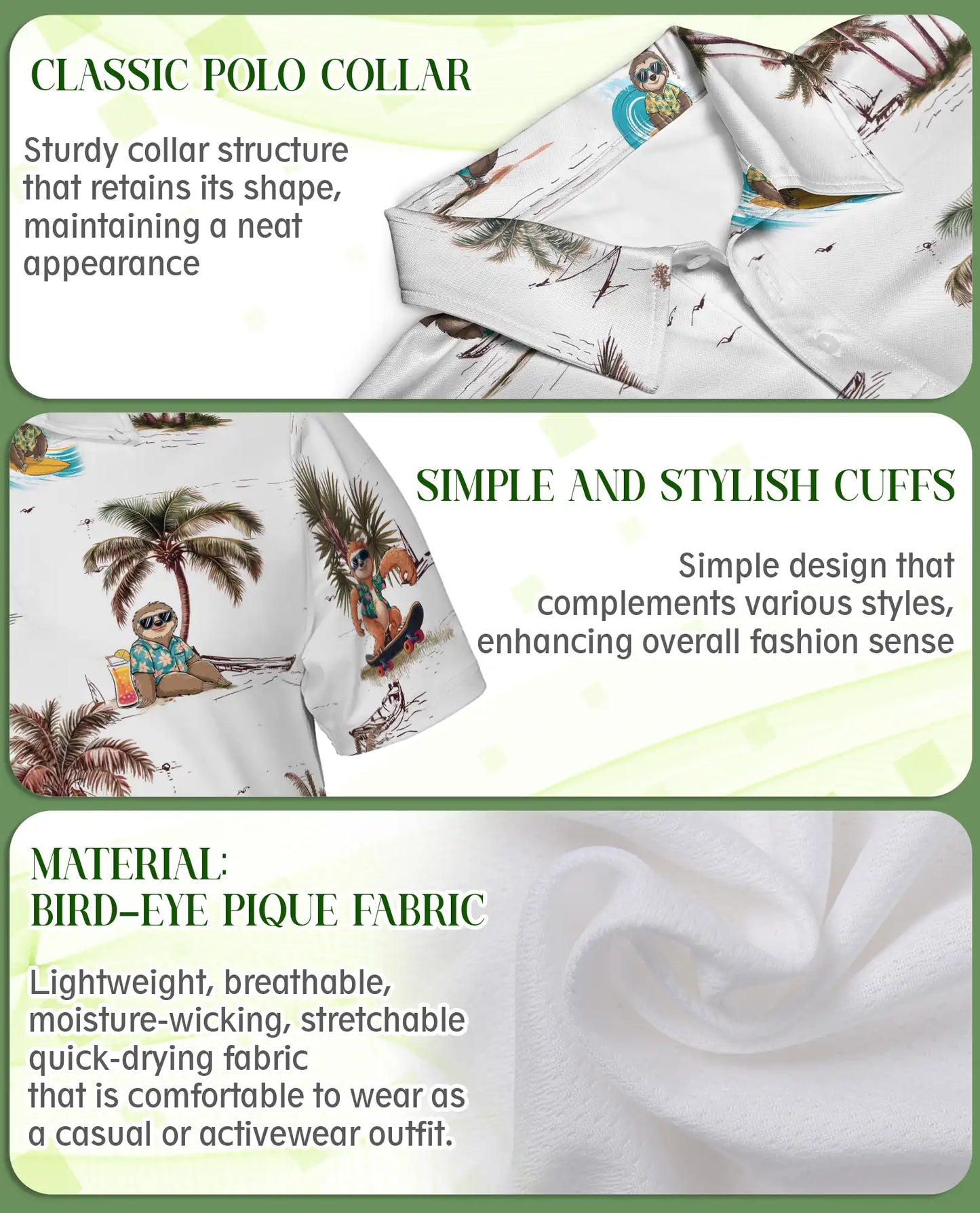 Sloth Tropical Polo Shirt – Beach Vacation Print | Netecom