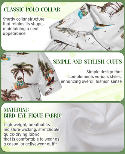 Sloth Tropical Polo Shirt – Beach Vacation Print | Netecom