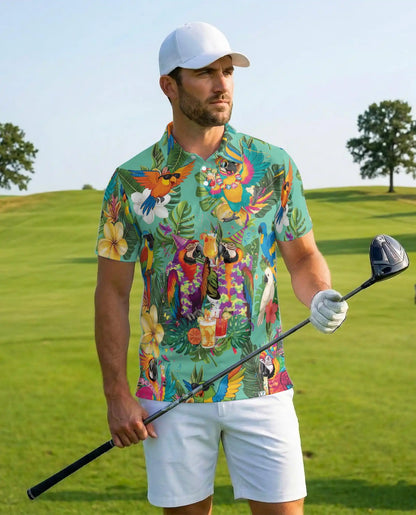 Party Parrot Polo Shirt for Men – Tropical Vacation Style | Netecom