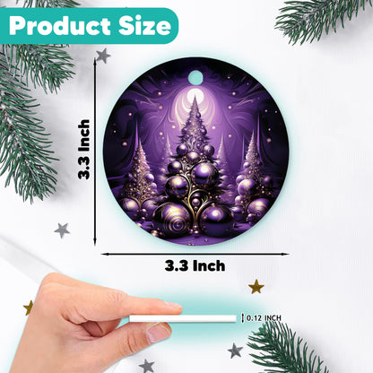 Netecom Purple Christmas Tree Baubles Ornament, Elegant Holiday Ceramic Ornament for Christmas Tree Hanging Decorations Gift, Home Decor, Gifts for Friends & Family, Holiday Party Present