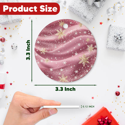 Netecom Elegant Marble Texture Pattern Pink Ornament, Ceramic Gold Glitter Snowflakes Keepsake Ornaments for Xmas Tree Decorations, Gifts for Holiday, Party, Home Decor