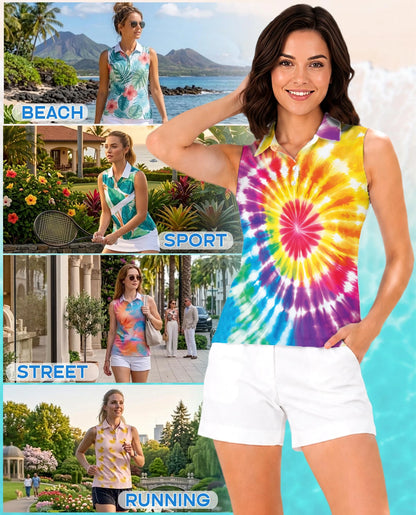 Tie Dye 3D Sleeveless Polo Shirt for Women | Netecom