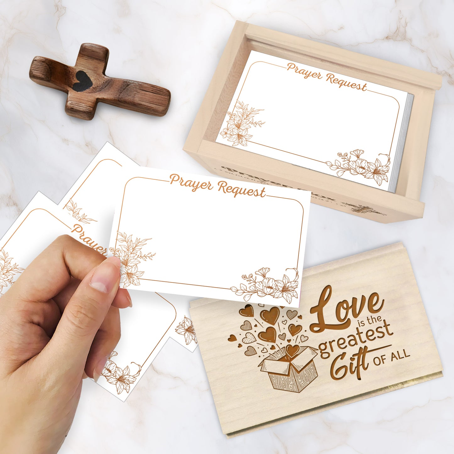 Netecom Personalized Couple Prayer Box with 100 Prayer Request Cards & Wooden Cross – Christian Valentine Gift, Custom Names and Anniversary Date