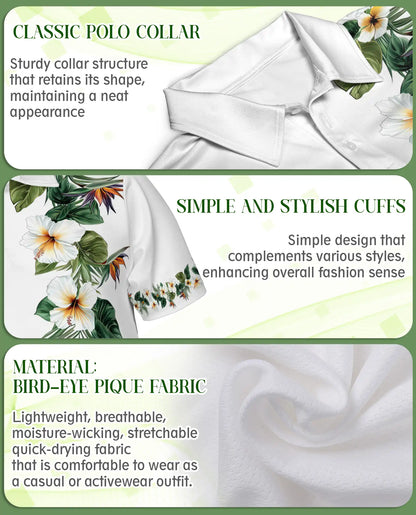 White Tropical Hibiscus 3D Polo Shirt for Men – Elegant Hawaiian Floral Style | Netecom