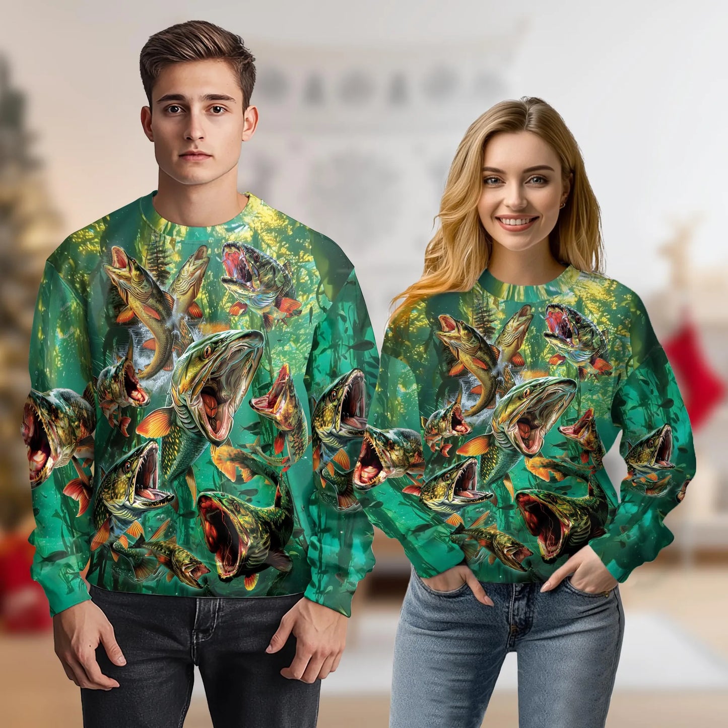 Musky Fishing Sweatshirt, 3D All Over Print Muskie Fish Angler Crewneck Pullover for Men Women, Fishing Lover Gift - Netecom