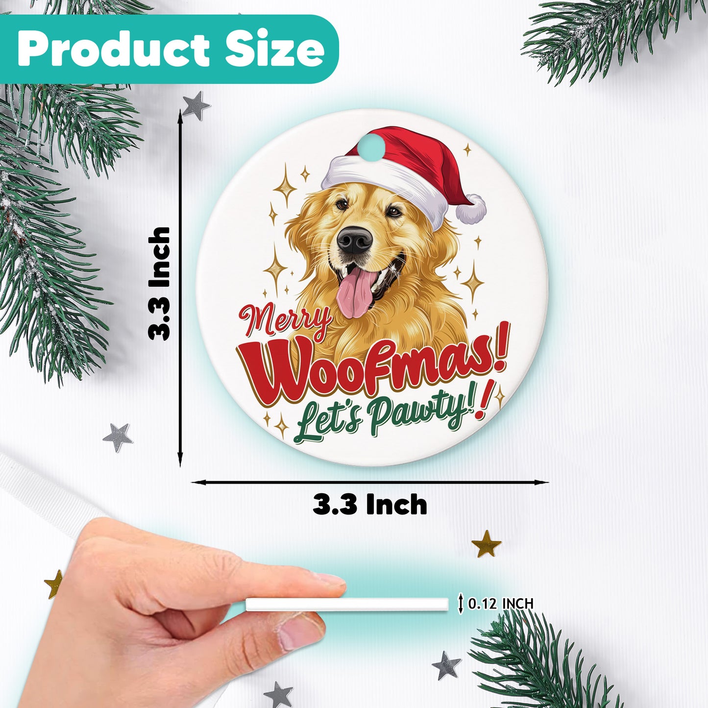 Netecom Funny Golden Retriever Christmas Ornament, Merry Woofmas Ceramic Ornament for Christmas Tree Hanging Decorations Gift, Dog Lover Gifts, Holiday Party Present