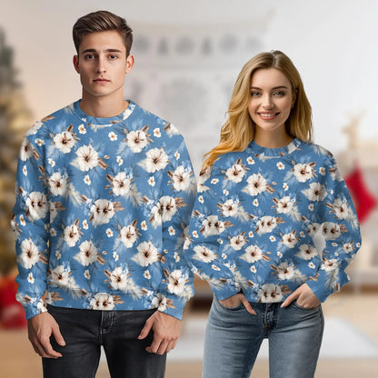 Hibiscus Flowers Sweatshirt, 3D All Over Print Tropical Floral Crewneck Pullover for Men Women, Flower Lover Gift - Netecom