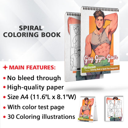 Gay Gym-Goer Spiral Bound Coloring Book, Explore the Vibrant World of LGBTQ+ Gym-Goers with 30 Exquisitely Illustrated Coloring Pages.