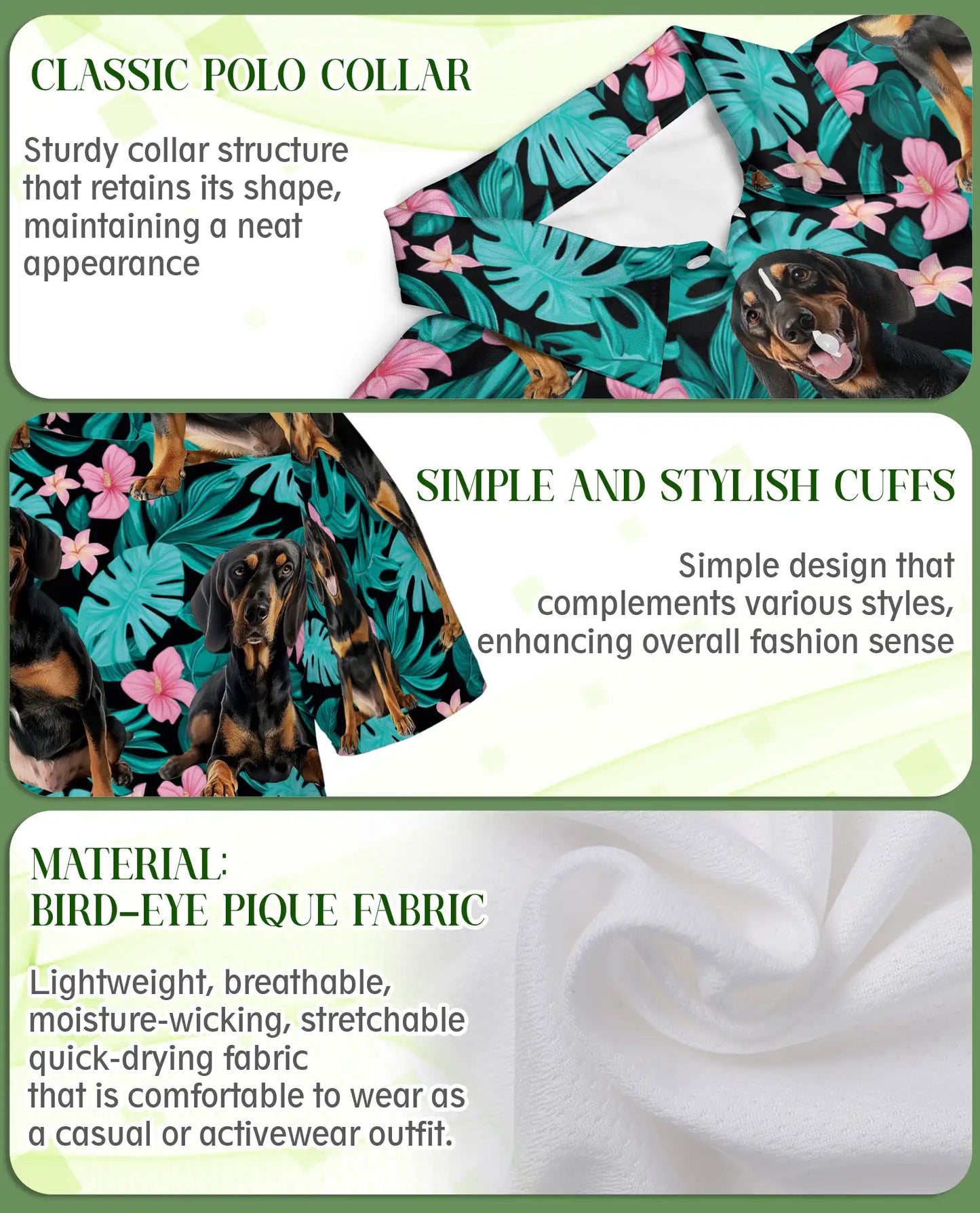 Doberman Tropical Polo Shirt – Floral Dog Print | Netecom
