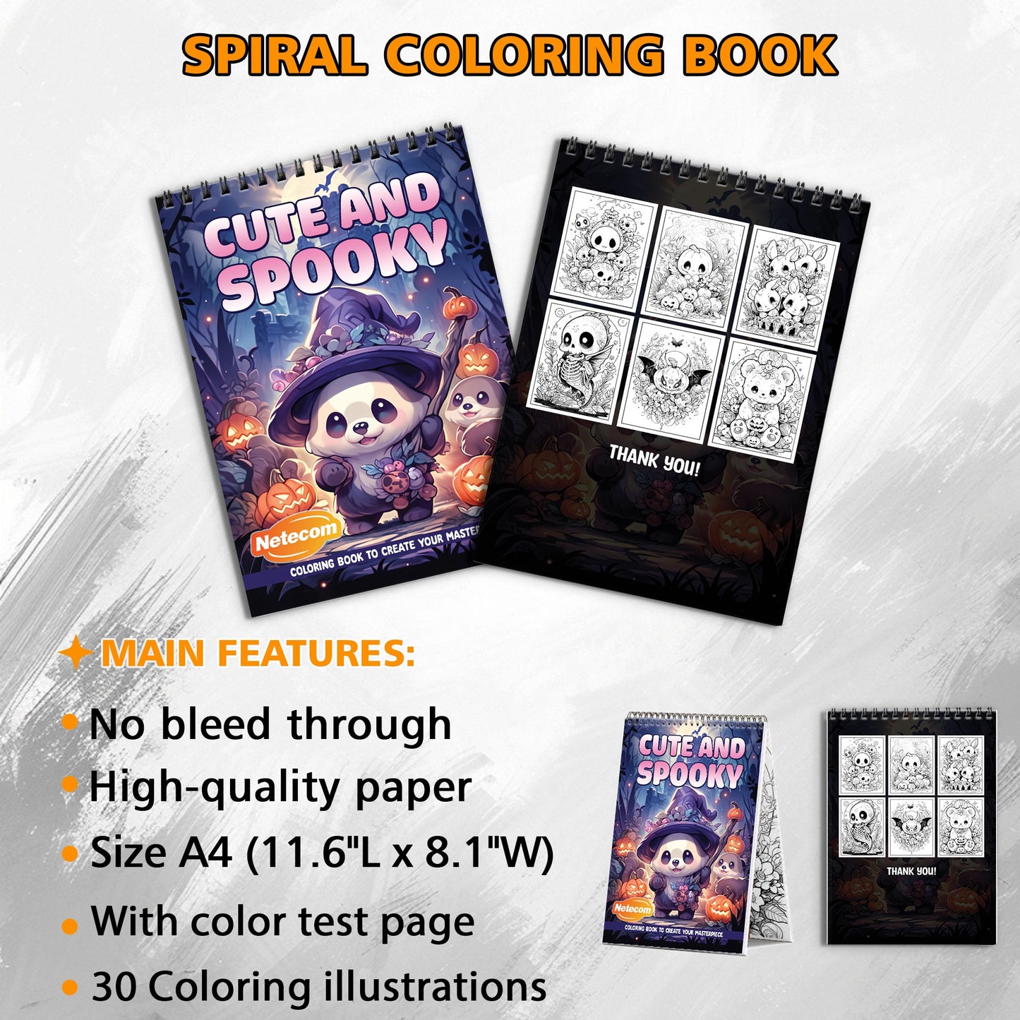 Cute and Spooky Spiral Bound Coloring Book, Adorably Spooky Scenes for Halloween Fun, Ideal for Fans of Cute and Creepy Themes