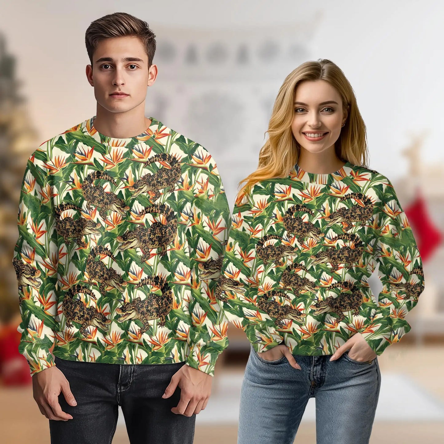 Crocodile Alligator Tropical Sweatshirt, 3D All Over Print Exotic Reptile Crewneck Pullover for Men Women, Reptile Lover Gift - Netecom
