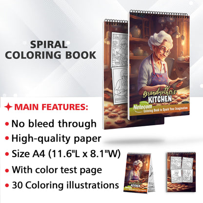 Grandmother's Kitchen Spiral Bound Coloring Book, Immerse Yourself in the Cozy Kitchen with 30 Captivating Coloring Pages for Art Lovers to Create Striking and Detailed Artwork of Traditional Kitchen Scenes