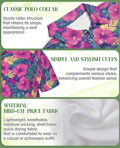 Hibiscus Floral 3D Polo Shirt for Men – Tropical Summer Flower Style | Netecom