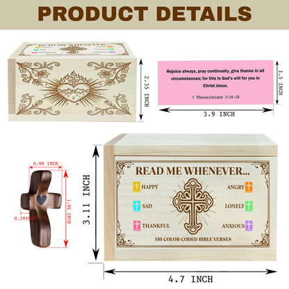 Netecom Personalized Bible Verse Box with 150 Color-Coded Scripture Cards and Custom Name Prayer Cross, Christian Wooden Keepsake Gift