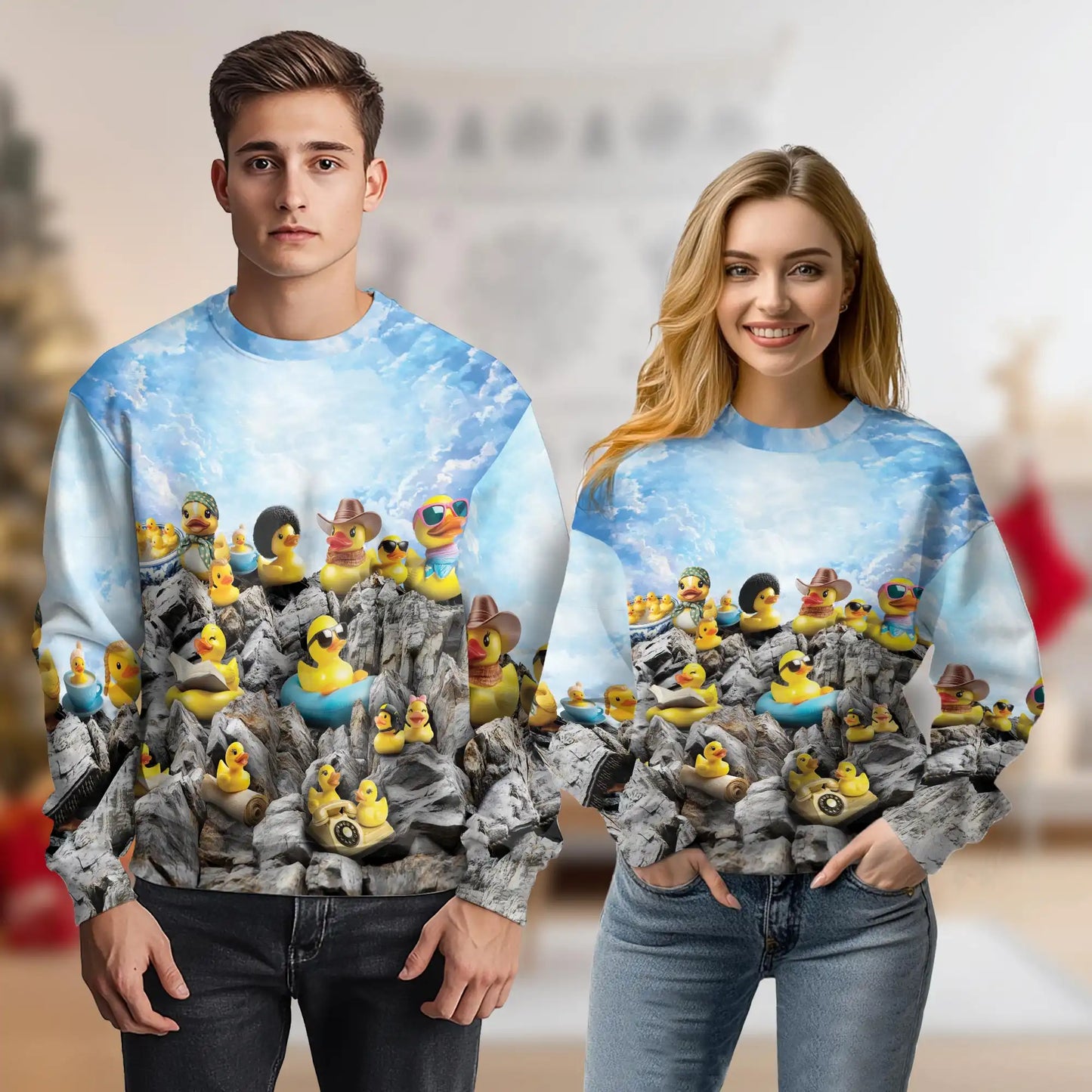 Ducks on Rocks Sweatshirt, 3D All Over Print Waterfowl Nature Crewneck Pullover for Men Women, Duck Lover Gift - Netecom