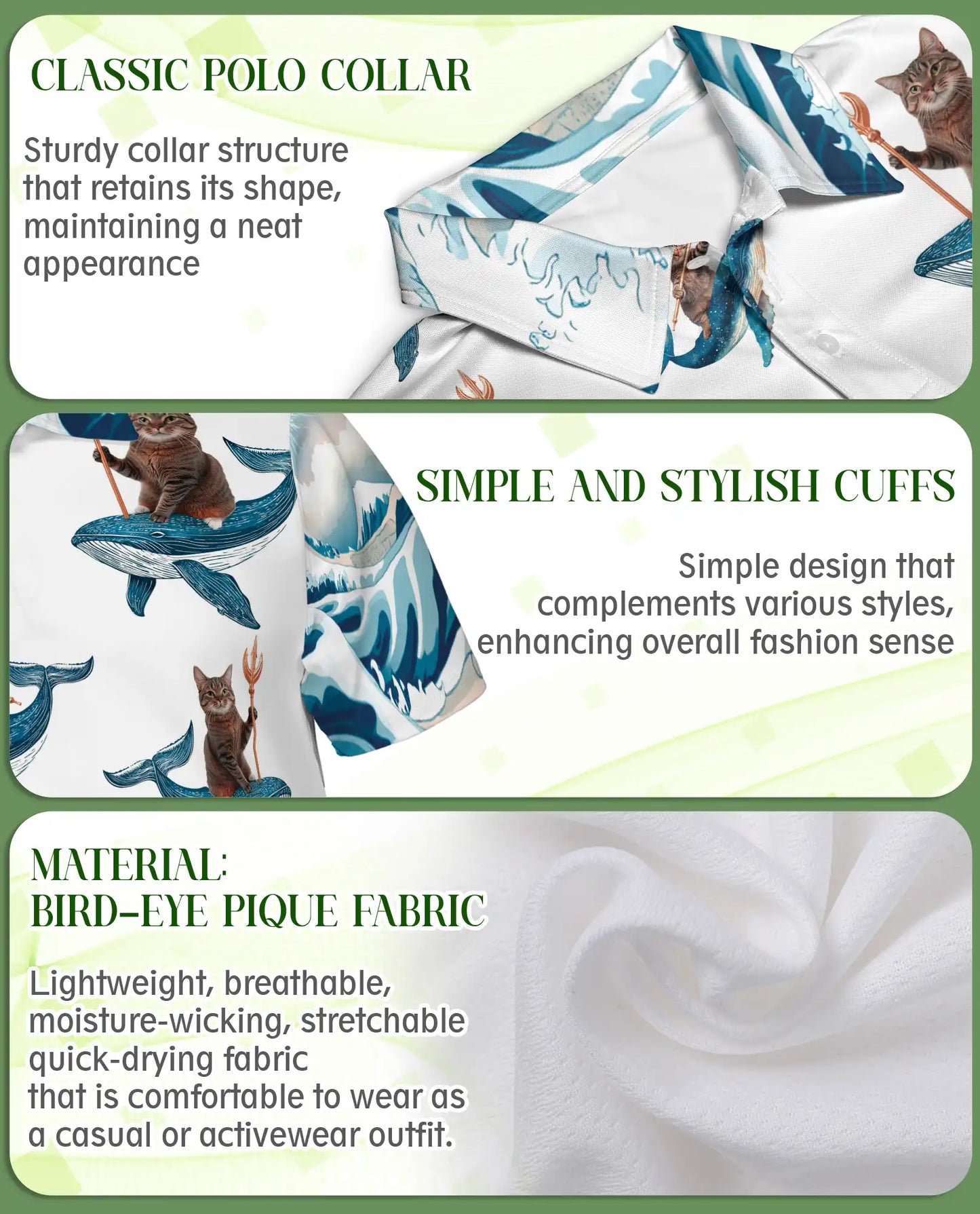 Funny Cat Riding Whale 3D Polo Shirt for Men – Ocean Fantasy Animal Style | Netecom