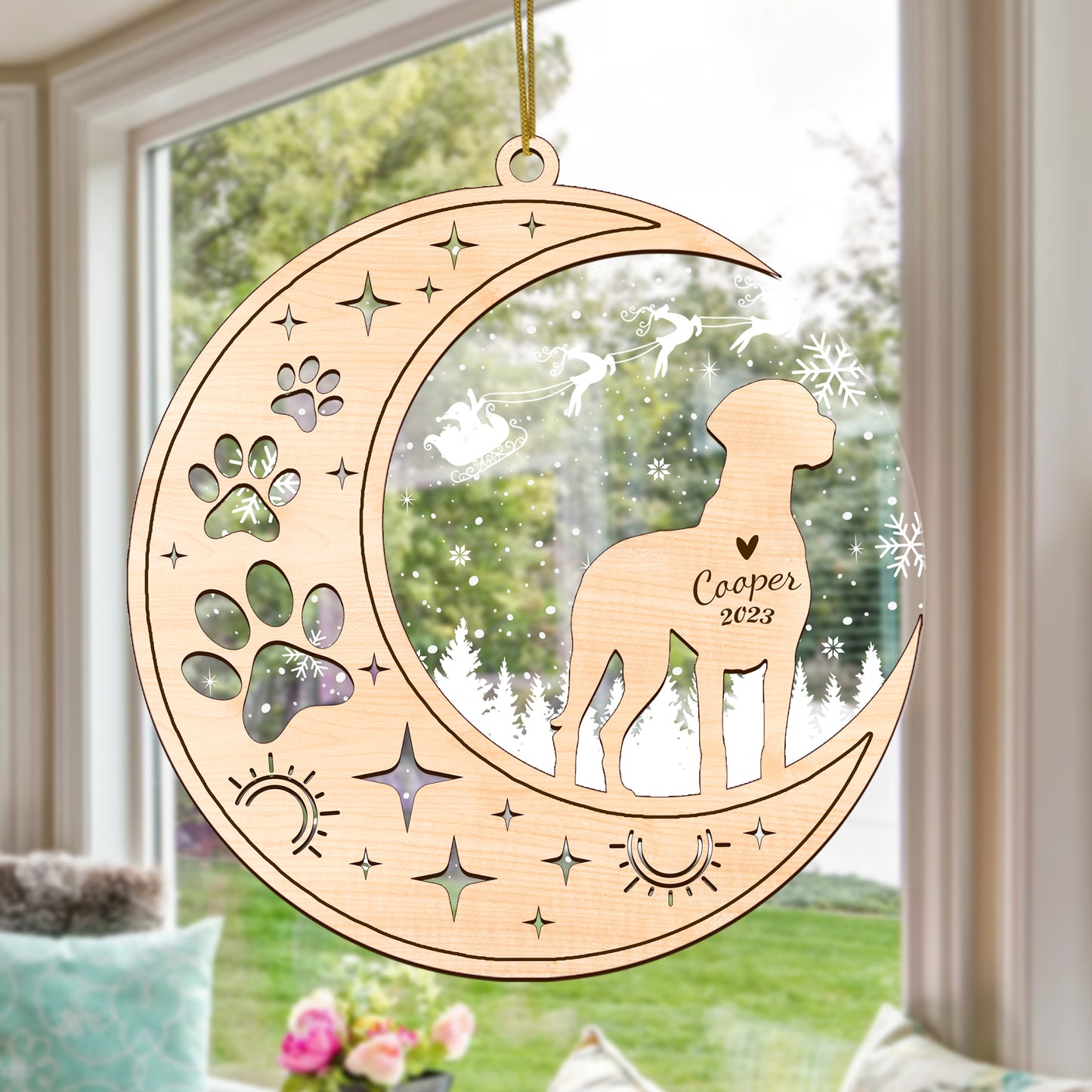Netecom Vizsla Dog Memorial Suncatcher, Personalized Vizsla Christmas Ornament with Date Name, Bereavement Gifts for Loss of Pet, Dog Death Sympathy Gifts Pet Loss Sun Catchers, Dog Grief Gift
