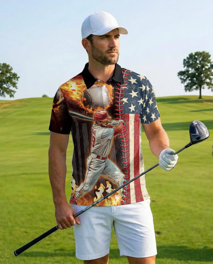 Baseball American Flag Polo Shirt - Patriotic USA Baseball Player Design | Netecom