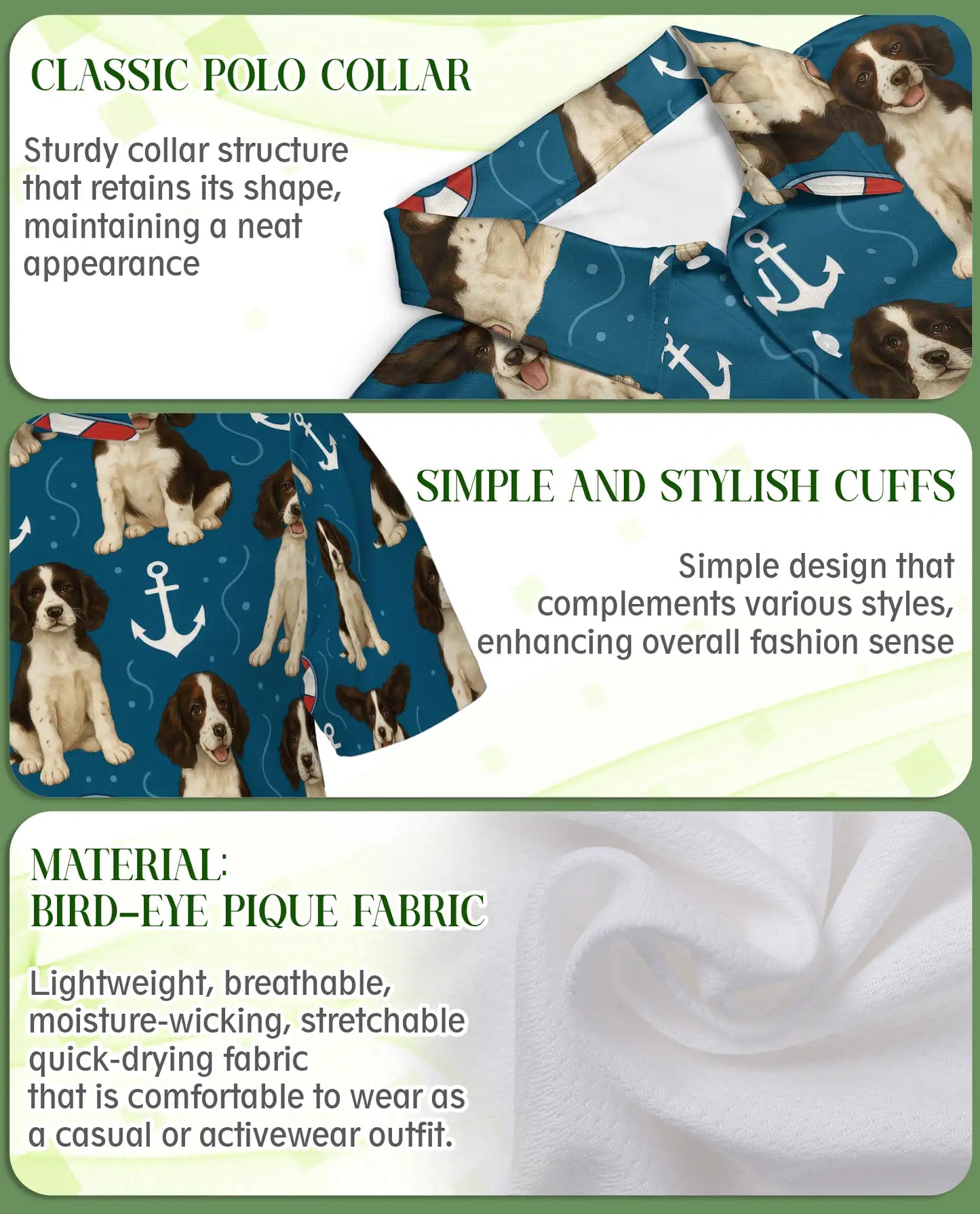 Springer Spaniel Nautical Polo Shirt – Coastal Dog Print | Netecom