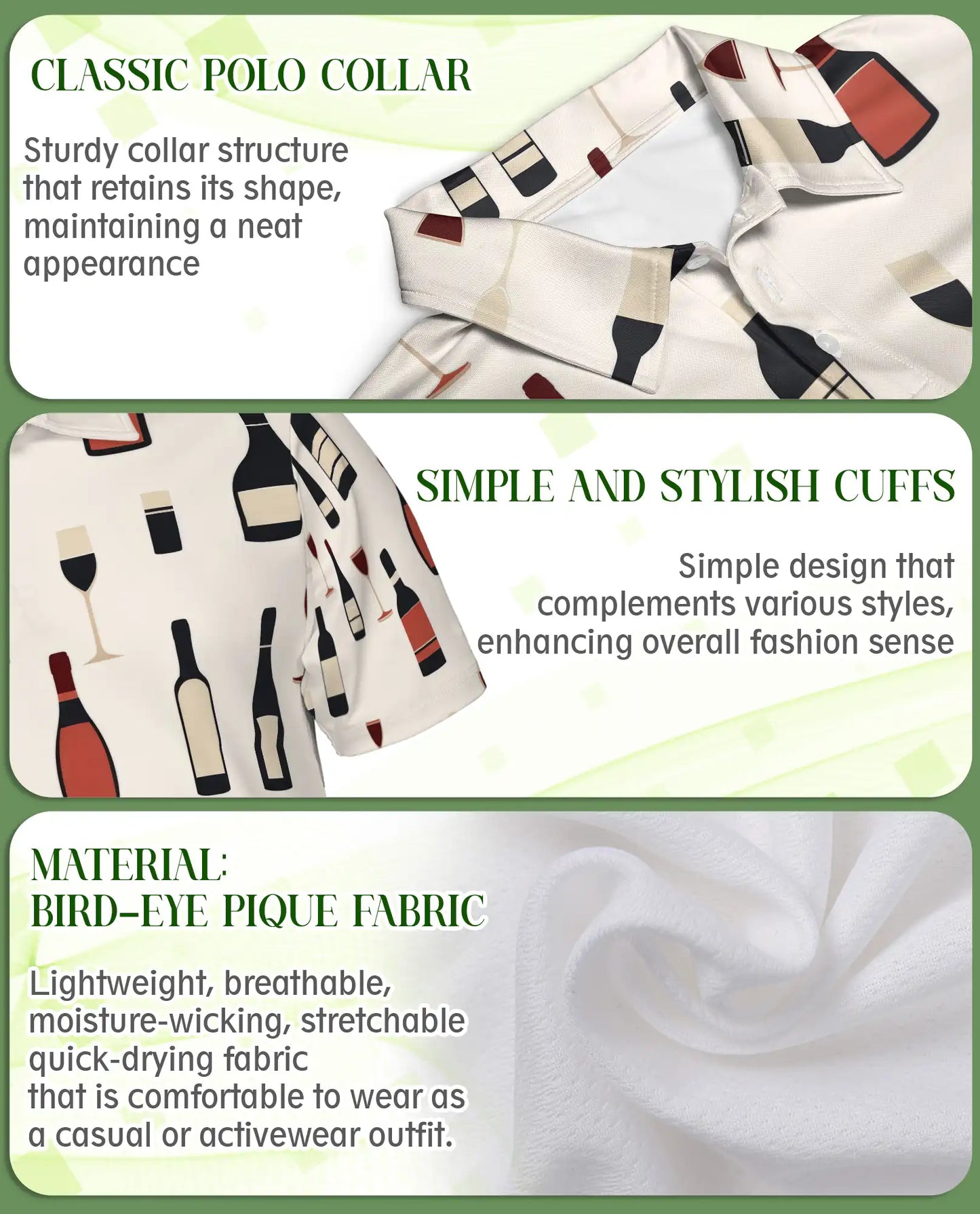 Wine Bottle Pattern 3D Polo Shirt for Men – Minimalist Vineyard Style | Netecom