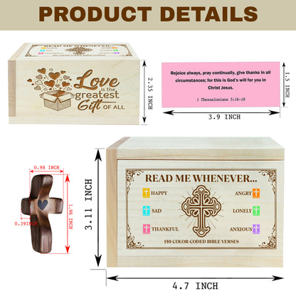Netecom Personalized Bible Verse Prayer Box for Couples, Love-Themed Wooden Scripture Box with 150 Color-Coded Bible Verses & Prayer Cross, Christian Love Gift for Valentine’s Day