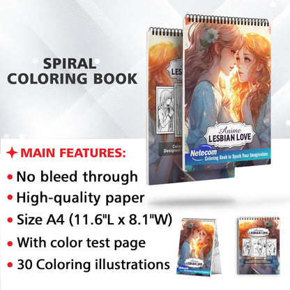 Anime Lesbian Love Spiral Bound Coloring Book, Discover 30 Inspiring Coloring Pages, Reflecting the Power and Beauty of Love in Anime Lesbian Stories