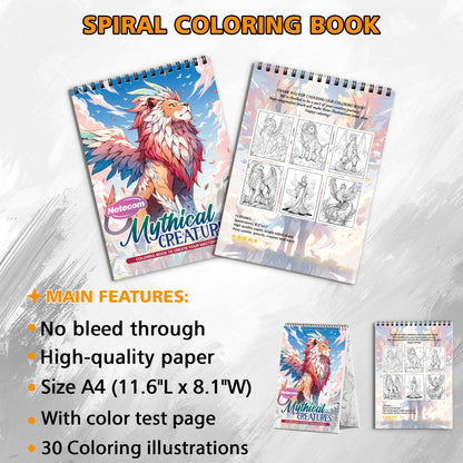 Mythical Creatures Spiral Bound Coloring Book, Fantastic Creatures for a Mythical Adventure, Perfect for Fans of Fantasy and Legendary Beasts