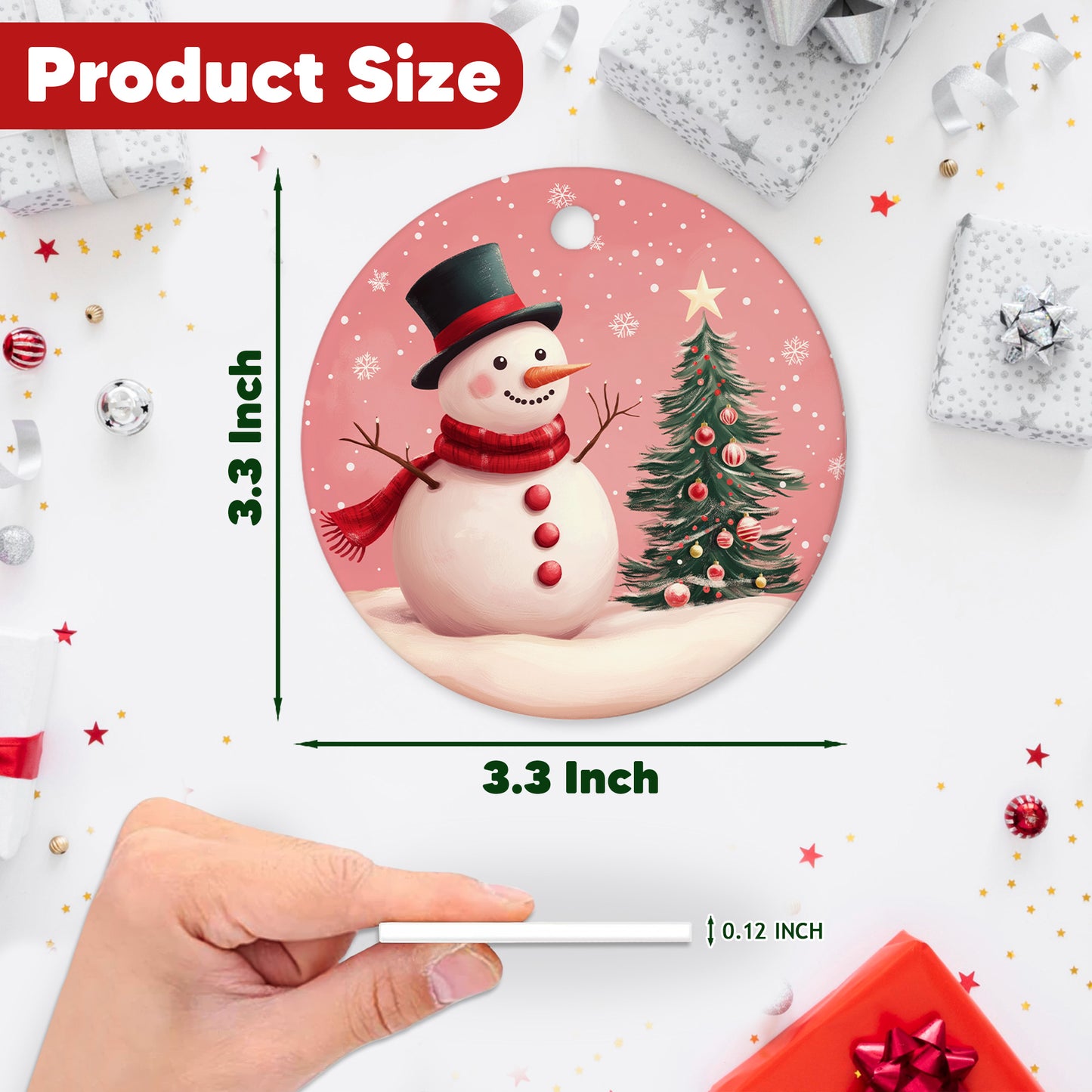 Netecom Elegant Pink Snowman in Snow Christmas Ornament, Ceramic Winter Scene Keepsake Ornament for Xmas Tree Decorations, Gifts for Holiday, Party, Home Decor