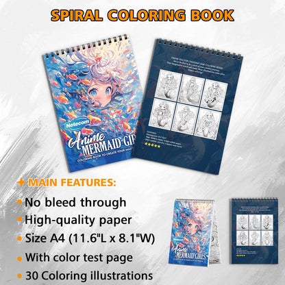 Anime Mermaid Girls Spiral Bound Coloring Book, Enchanting Anime Mermaid Scenes, Perfect for Fans of Anime and Underwater Fantasy Art