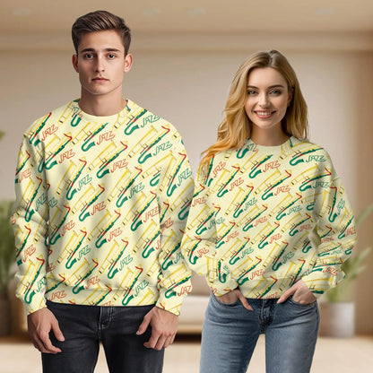 Jazz Trumpet Pattern Sweatshirt, 3D All Over Print Brass Music Crewneck Pullover for Men Women, Jazz Musician Gift - Netecom