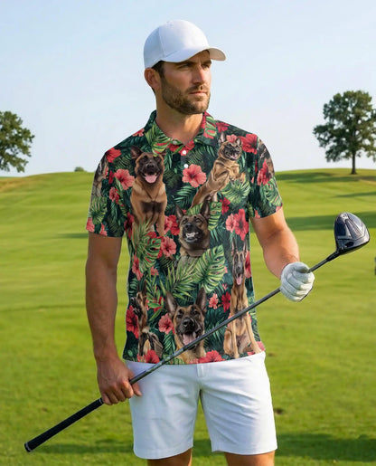 Belgian Malinois Tropical Polo Shirt - Hawaiian Dog Lover Floral Design | Netecom