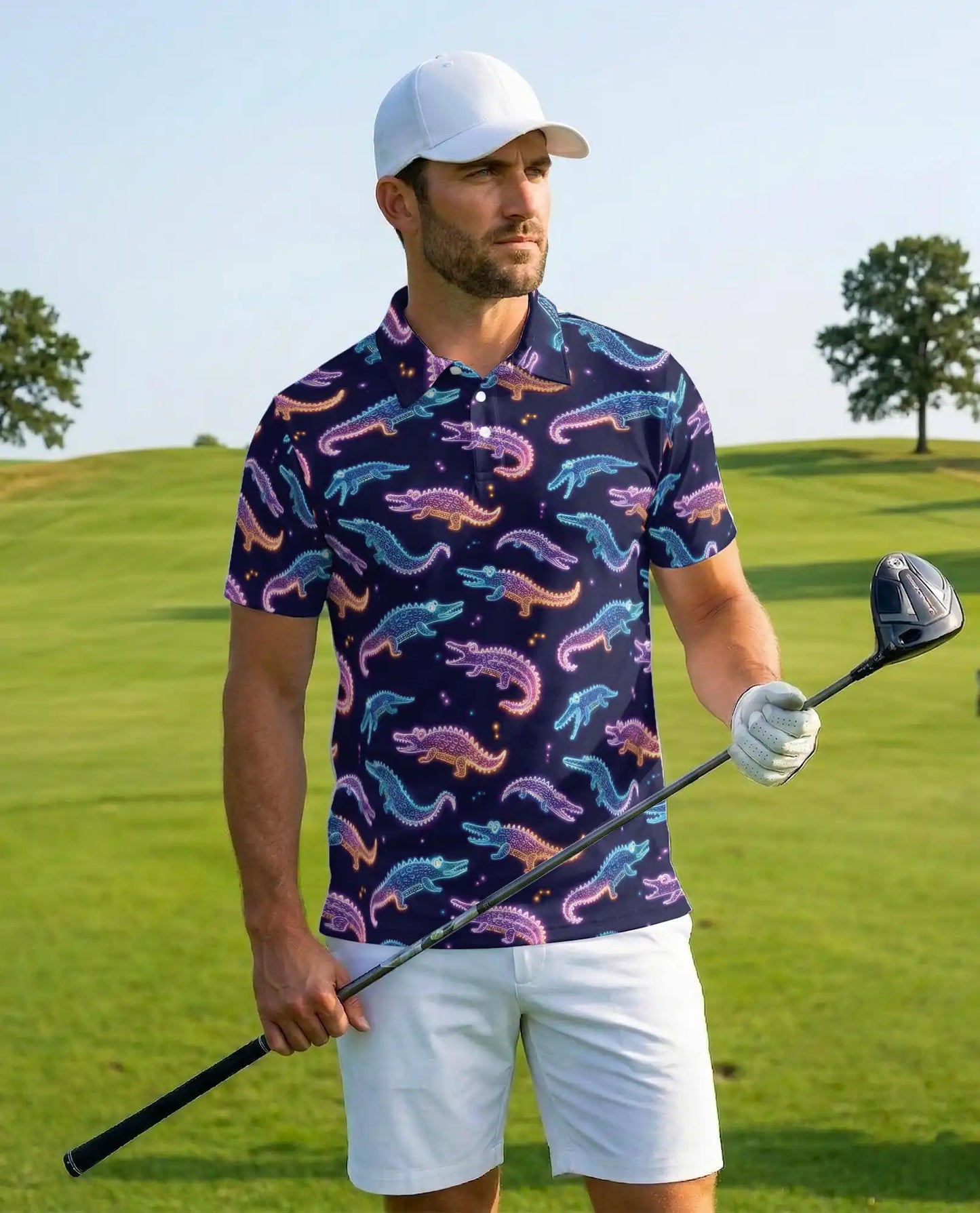 Neon Crocodile Polo Shirt for Men – Night Party Style | Netecom