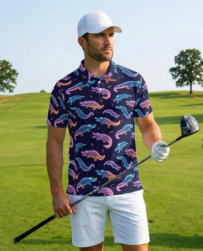 Neon Crocodile Polo Shirt for Men – Night Party Style | Netecom